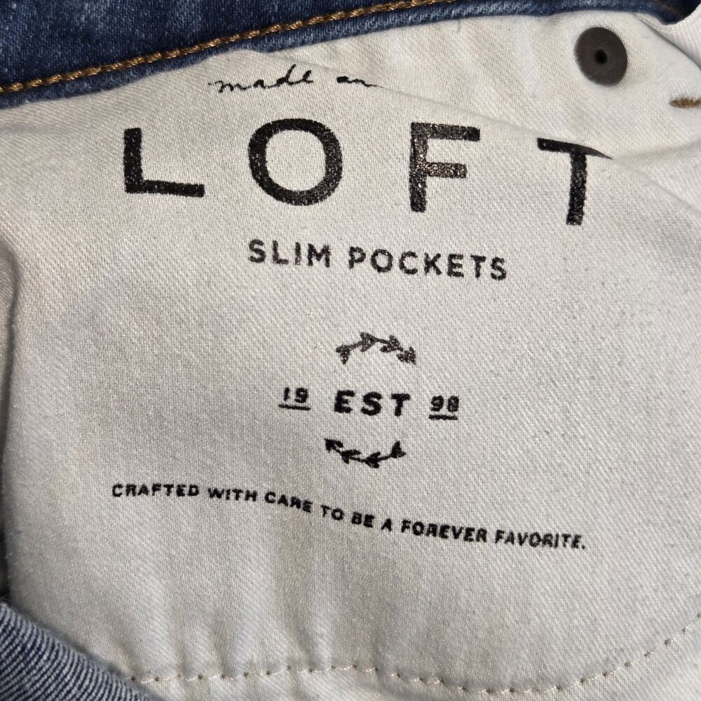 LOFT Skinny Slim High Rise Blue Medium Wash Distressed 5-Pocket Denim Women 29P - Picture 7 of 9